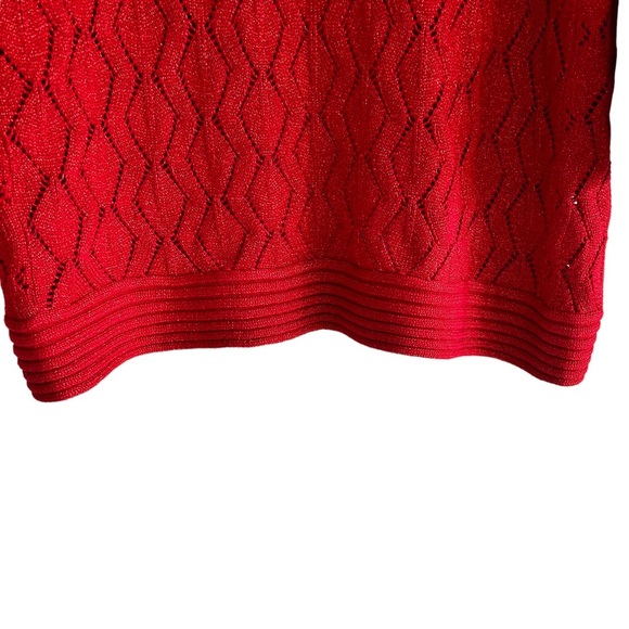 TanJay Red Open Front Women's Crochet Knit 3/4 Sleeve Cardigan Size Medium - Picture 5 of 9